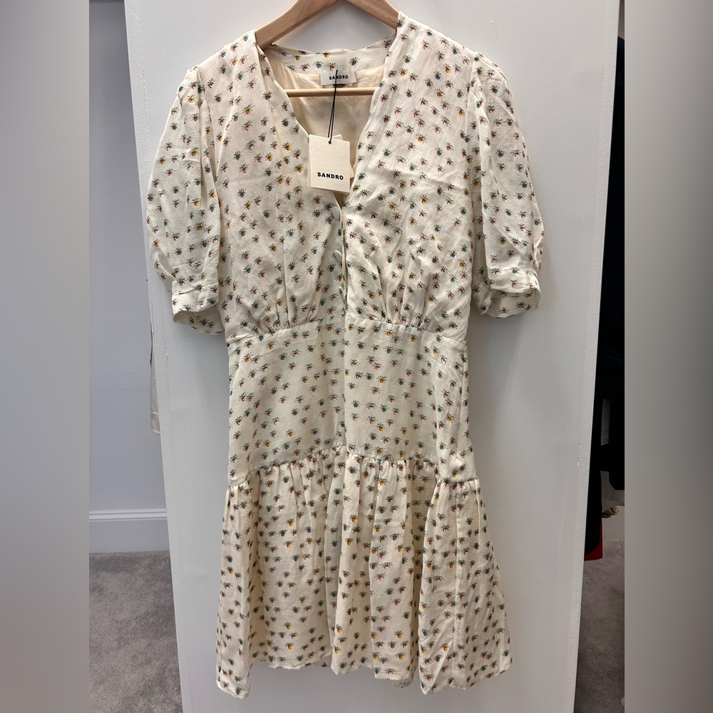 NWT Sandro Bliss Scallop Ruffle Minidress In Ecru